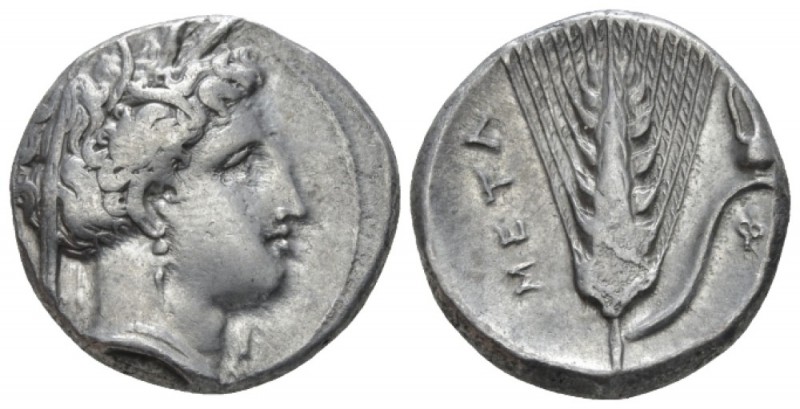 Lucania, Metapontum Nomos circa 330-290, AR 20mm., 7.87g. Wreathed head of Demet...