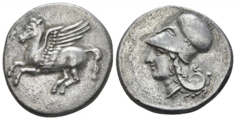 Bruttium, Medma Stater circa 330-317, AR 23mm., 8.41g. Pegasus flying l. Rev. He...