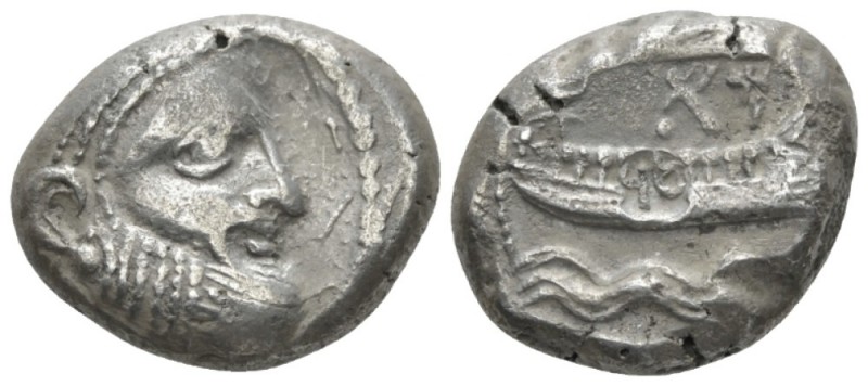 Phoenicia, Aradus Stater circa 350-332, AR 20mm., 10.27g. Laureate head of marin...