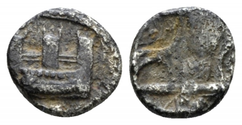 Phoenicia, Sidon Obol circa 410-400, AR 8mm., 0.60g. City wall. Rev. Archer adva...