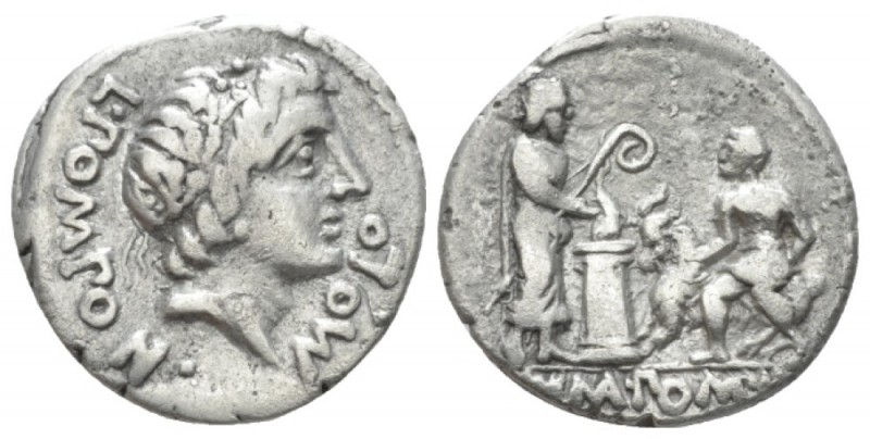 L. Pomponius Molo. Denarius circa 97, AR 18.1mm., 3.76g. L·POM PON·MOLO Laureate...