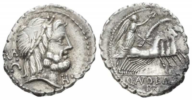 Q. Antonius Balbus. Denarius serratus 83-82, AR 20mm., 3.52g. Laureate head of J...