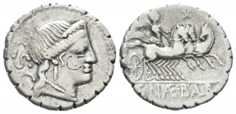 C. Naevius Balbus. Denarius circa 79, AR 18.1mm., 3.73g. Diademed head of Venus ...