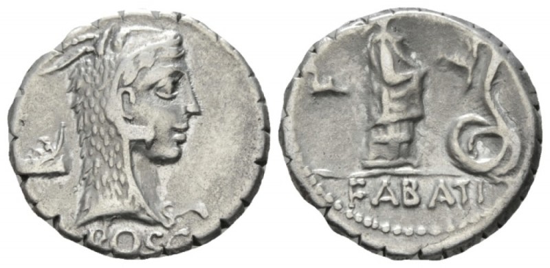 L. Roscius Fabatus. Denarius serratus circa 64, AR 17.4mm., 4.05g. Head of Juno ...