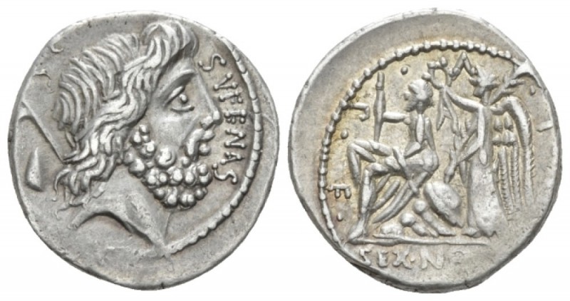 N. Nonius Sufenas. Denarius 59, AR 17.7mm., 3.93g. SVFENAS – S·C Head of Saturn ...