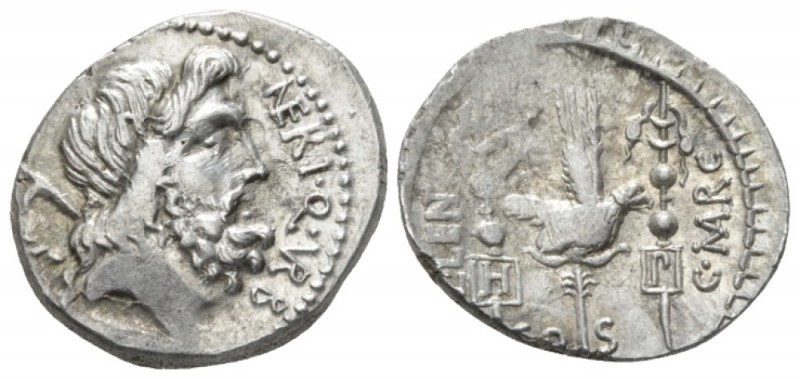 Cn. Nerius, L. Lentulus, Claudius Marcellus. Denarius circa 49, AR 19mm., 3.71g....