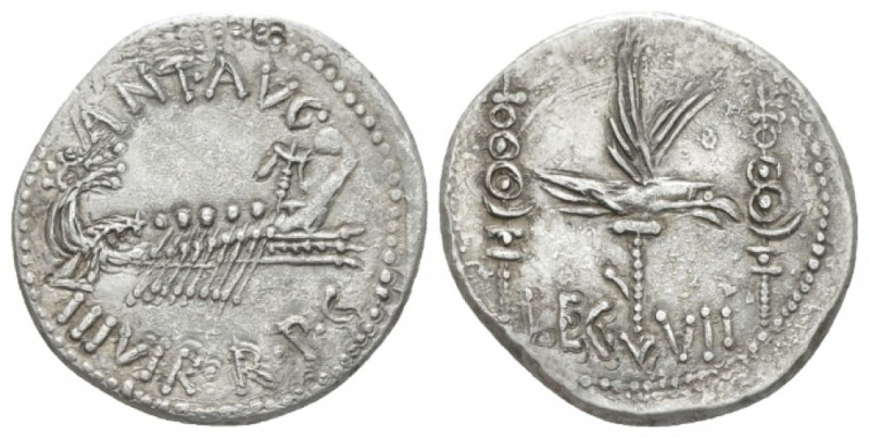 Marcus Antonius. Denarius mint moving with M. Antonius 32-31, AR 18.7mm., 3.69g....