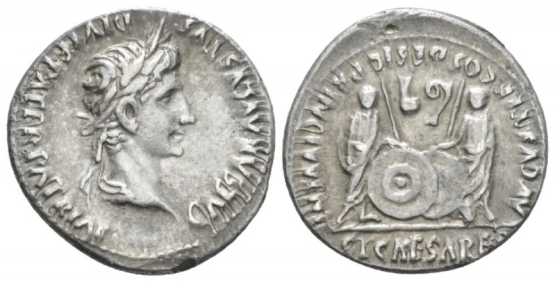 Octavian as Augustus, 27 BC – 14 AD Denarius Lugdunum circa 2 BC - 4 AD, AR 20mm...