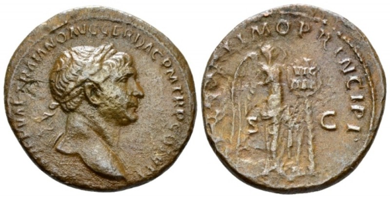 Trajan, 98-117 As circa 104/105-107, Æ 25mm., 8.67g. Laureate bust r., wearing d...