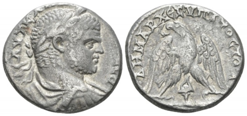 Caracalla, 198-217 Tetradrachm circa 213-217, AR 24.9mm., 11.82g. Laureate, drap...