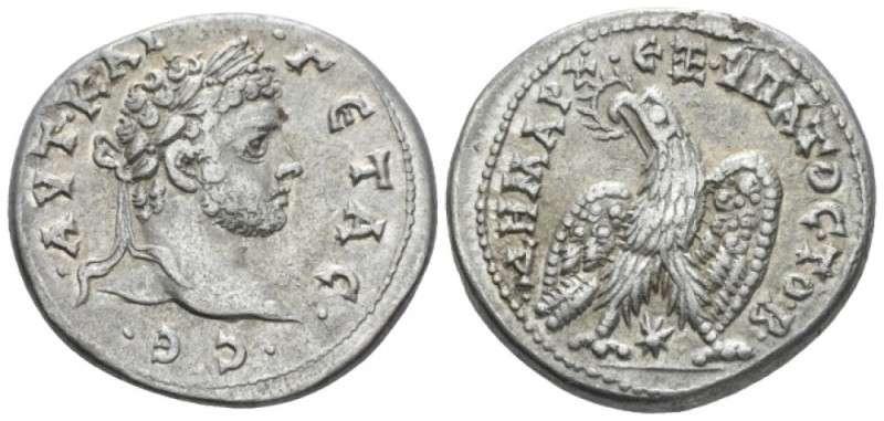 Geta, 209-212 Tetradrachm Laodicea ad Mare circa 209-211, AR 28mm., 13.37g. Laur...