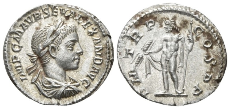 Severus Alexander, 222-235 Denarius circa 222, AR 20mm., 2.97g. Laureate, draped...