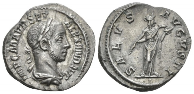 Severus Alexander, 222-235 Denarius circa 222-228, AR 20mm., 3.24g. Laureate and...