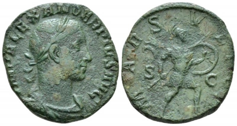 Severus Alexander, 222-235 Sestertius circa 232, Æ 27mm., 15.95g. Laureate, drap...