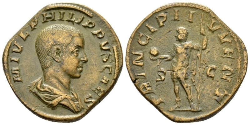 Philip II caesar, 244-247 Sestertius circa 245-246, Æ 30mm., 21.26g. Bare-headed...