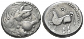 Celtic, Tetradrachm Kugelwange Type circa 3rd century BC, AR 23mm., 10.95g. Laureate and bearded head r. Rev. Horse prancing l.; pellet-in-annulet abo...