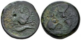 Sicily, Agrigentum Hemilitra circa 420-406, Æ 27mm., 21.53g. Eagle flying r., holding hare. Rev. Crab; above, leaf and below cray-fish. SNG Copenhagen...