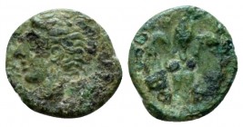 Sicily, Catana Uncia circa 339-300, Æ 10mm., 0.63g. Head of Amenanos l. Rev. Winged thunderbolt. Calciati 2.

Rare, light green patina, Very Fine.
...