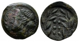 Sicily, Himera Hemilitra before 407, Æ 17mm., 3.03g. Didademed head of nymph l.; in l. field, six pellets. Rev. Six pellets within wreath. Calciati 35...