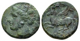 Sicily, Syracuse Bronze circa 275-215, Æ 16mm., 3.11g. Female head l., wearing sphendone and earrings. Rev. Pegasus flying l. SNG ANS 1018. Calciati 2...