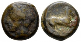 The Carthaginians in Sicily and North Africa, Carthago (?) Bronze circa 400-350, Æ 15mm., 6.54g. Head of Tanit l. Rev. Horse galloping r. SNG Copenhag...