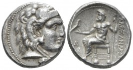 Kingdom of Macedon, Alexander III, 336 – 323 Babylon Tetradrachm circa 330-320, AR 23mm., 16.98g. Head of Herakles r., wearing lion skin headdress. Re...