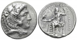 Kingdom of Macedon, Alexander III, 336 – 323 Side Tetradrachm circa 325-320, AR 26mm., 16.82g. Head of Herakles r., wearing lion skin headdress. Rev. ...