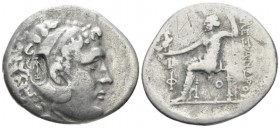 Kingdom of Macedon, Phaselis Tetradrachm circa 209-208, AR 32mm., 15.93g. Head of Herakles r., wearing lion skin headdress. Rev. Zeus Aëtophoros seate...