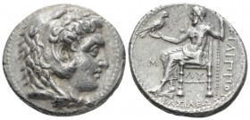 Kingdom of Macedon, Philip III Arridaeus, 323-317 Sidon Tetradrachm circa 323-317, AR 26mm., 16.91g. Head of Herakles r., wearing lion skin headdress....