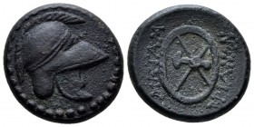 Thrace, Mesembria Bronze circa 300-250, Æ 19mm., 5.98g. Crested Thracian helmet r. Rev. Legend around shield. SNG BM Black Sea 276 var. (helmet l.). S...