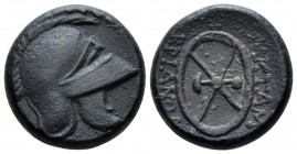 Thrace, Mesembria Bronze circa 300-250, Æ 18mm., 5.72g. Thrace, Bronze , Æ 18mm., 5.72g. Crested Thracian helmet r. Rev. Legend around shield. SNG BM ...