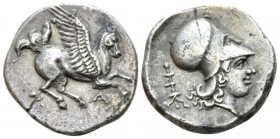 Epirus, Ambracia Stater circa 360-338, AR 22.5mm., 8.28g. Pegasus flying r.; below A. Rev. Head of Athena r, behind thymiaterion. Calciati 112.

Old...