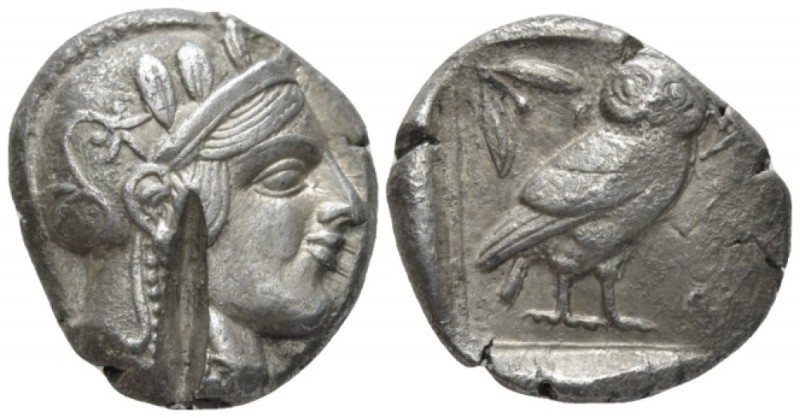 Attica, Athens Tetradrachm circa 420-385, AR 25mm., 17.06g. Head of Athena, wear...