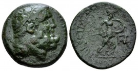 Achaia, Patrai Bronze circa 45-40, Æ 20mm., 5.02g. Bearded head of Herakles r., wearing tainia. Rev. Athena advancing r., holding shield and spear; ci...