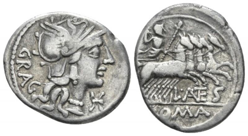 L. Antestius Gragulus. Denarius circa 136, AR 20.5mm., 3.69g. Helmeted head of R...