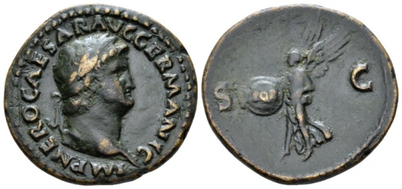 Nero, 54-68 As circa 62-68, Æ 29mm., 9.83g. Laureate head r. Rev. Victory flying...