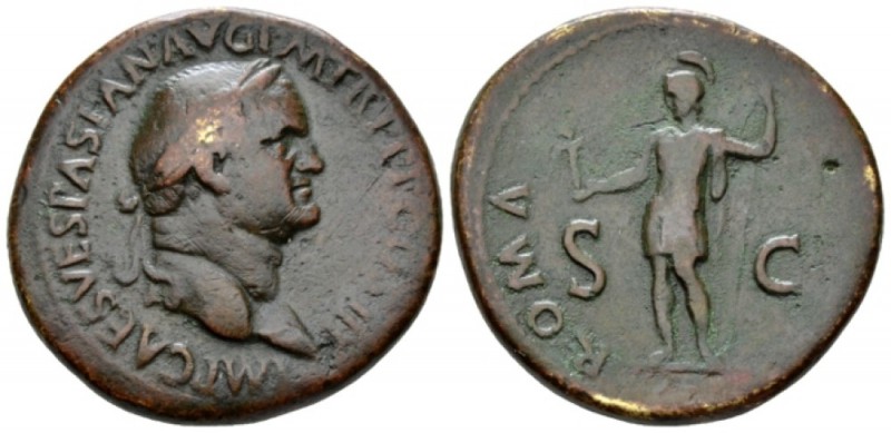 Vespasian, 69-79 Sestertius circa 71, Æ 34mm., 24.73g. Laureate head r. Rev. Rom...