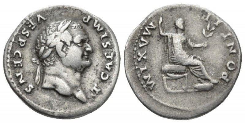 Titus Caesar, 69-79. Denarius circa 73, AR 19mm., 3.25g. Laureate head r. Rev. E...