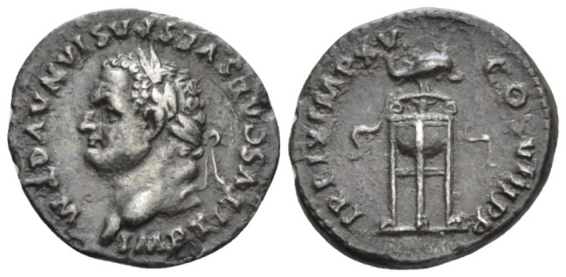 Titus, 79-81 Plated denarius (?) circa 80, AR 18mm., 2.60g. Laureate head l. Rev...