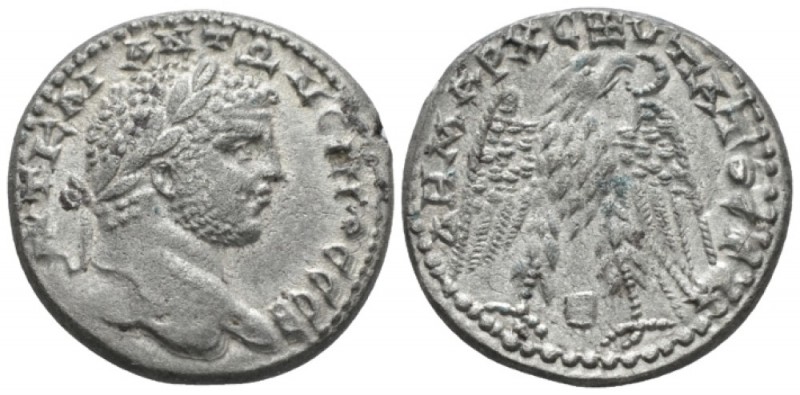 Caracalla, 198-217 Tetradrachm Rhesaena circa 215-217, AR 26.6mm., 11.99g. Laure...