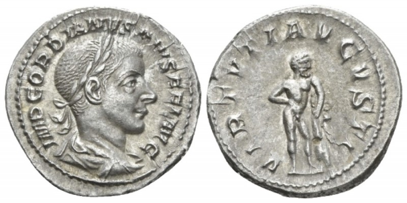 Gordian III, 238-244 Denarius circa 241-243, AR 20mm., 3.33g. Laureate, draped a...