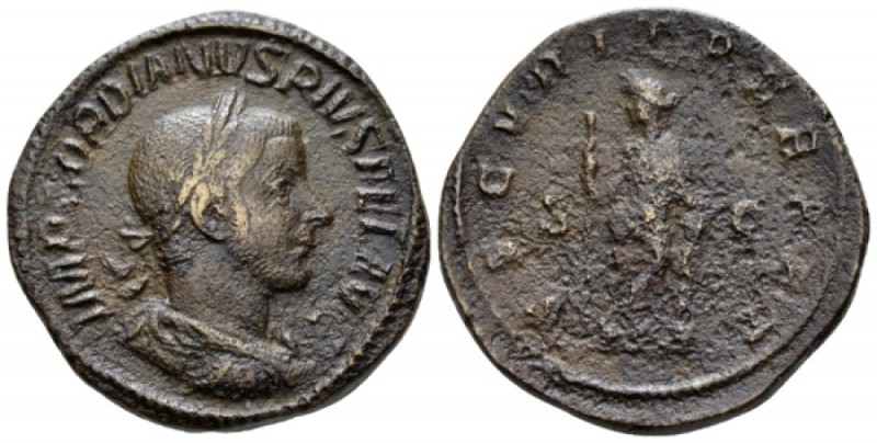 Gordian III, 238-244 Sestertius circa 243-244, Æ 32mm., 18.88g. Laureate, draped...