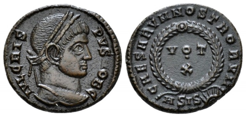 Crispus caesar, 317-326 Æ3 Siscia circa 321-324, Æ 18mm., 2.97g. Laureate head r...