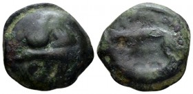 Celtic, Leuques Bronze circa 75-50 BC, Æ 17.7mm., 5.82g. Head l., the hair represented by three locks. Rev. Boar l. LT.9044. PK.102

Dark green pati...