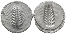 Lucania, Metapontum Nomos circa 540-510, AR 27mm., 7.31g. Barley ear. Rev. Incuse barley ear. Noe, class I. Historia Numorum Italy 1459. Very fine 150...