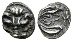 Bruttium, Rhegium Litra circa 425-420, AR 10mm., 0.64g. Facing lion's mask. Rev. Large PH within olive-spray with two berries. SNG ANS 670. Historia N...