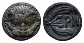 Bruttium, Rhegium Obol circa 415-387, AR 10mm., 0.74g. Lion mask. Rev. PH and olive sprig. Herzfelder pl. XI, J. Historia Numorum Italy 2499.

Dark ...