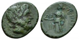 Bruttium, Rhegium Tetras circa 215-150, Æ 15.5mm., 1.75g. Laureate and bearded head of Asclepius r. Rev. Hygieia standing l. Historia Numorum Italy 25...