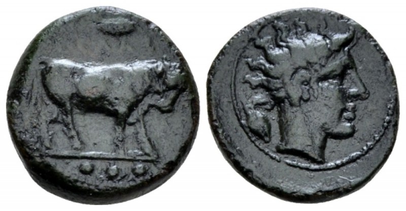 Sicily, Gela Tetras circa 420-405, Æ 16mm., 3.65g. ΓEΛAΣ Bull advancing r.; abov...