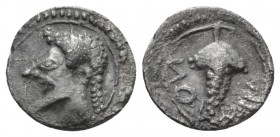 Sicily, Naxos Litra circa 530-510, AR 10mm., 0.62g. Head of Dionysos l., wearing ivy wreath. Rev. Bunch of grape. Cahn pl. I, 21 (V14/R20). Campana 2....